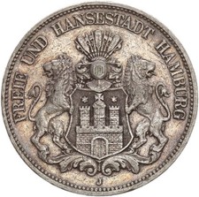 Hamburg Stadt 5 Mark 1894 J