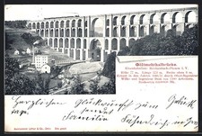 Mylau i. V., Göltzschthalbrücke mit Fabrik, Ansichtskarte 1904 