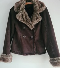 Neu ! Warme Jacke Damen braun velourleder-optik Gr. 36, gefüttert mit Kunstfell