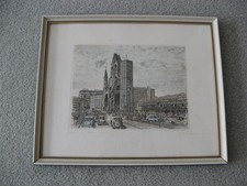 RARITÄT: gerahmte handsignierte Original-Radierung von 1962 Berlin Zooviertel