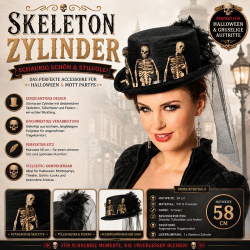 Halloween zylinder skelett hut - zylinder,