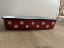 Auflaufform, Backform, Form, Bräter, Emaille rot mit weißen Punkten, Vintage