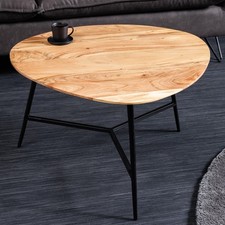 Massivholz Couchtisch BEAUTY BY NATURE 70cm Akazie Nierentisch dreieckig Metall