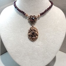 Granatschmuck Steinkette Granat Collier Halskette Vintage Antik Silber 925/-