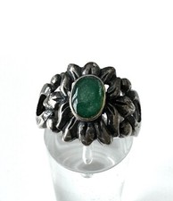 Ausgefallener 925 Silber Ring mit grünem Besatz – Vintage Designer Schmuck
