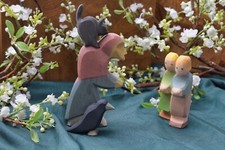 Märchen Hexe mit schwarzem Kater, Hänsel, Gretel und  Rabe von Ostheimer