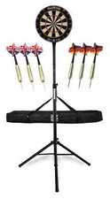 Dartscheibe Sisal Dartboard 6 Steeldart Pfeile Stativ Ständer Schwarz Tasche Set