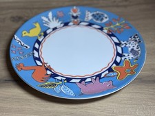 Friesland Porzellan Teller 26,5 cm buntes Tiermotiv Kuh Schwein Hahn Fisch Retro