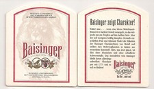 Baisinger Löwenbrauerei - Bierdeckel "Baisinger zeigt Charakter!"
