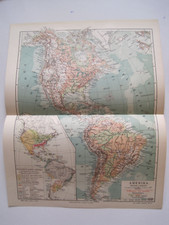 Antike Landkarte AMERIKA- ERDTEIL- "ÜBERSICHTSKARTE" + Text.Lithographie um 1900