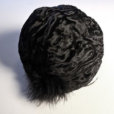 Swakara Hut Pelzmütze schwarz mit Feder 50er Vintage 55 cm