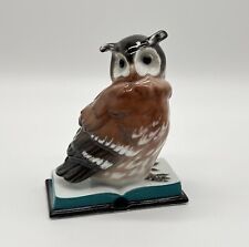 Antike Karl Ens Porzellan Figur Eule auf Buch Grüne Mühlenmarke Jugendstil