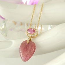 Rüschenbeck Collier 750 Gelbgold 18K pink Turmalin 18 Diamanten ca 0,15 ct 45 cm