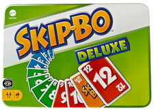 Skip-Bo Deluxe in Metalldose Mattel Kartenspiel Familien-Spaß NEU
