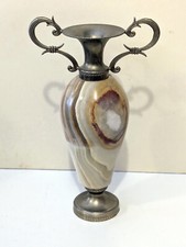 Vase-Amphore mit Onyxkörper u. Messinggriffe 15 cm hoch - Blumenvase Dekovase