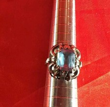 Alter Silber Geprüft Ring Stein Aquamarin Blau (2953)