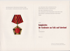 Original Urkunde Kampforden der NVA DDR Blanko