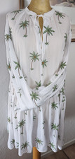 Langarm- Sommer-Kleid von H&M, Gr. L,  Weiß mit Palmen bestickt, Baumwolle