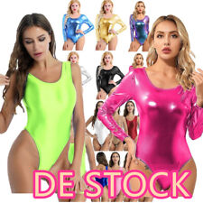 DE*Damen Metallic Body Lackleder Bodysuits Catsuit Langarm/Kurzarm Turnanzug