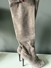 GUESS Overkneestiefel Velourleder 38  Taupe Grau NP Euro 309,00!!!