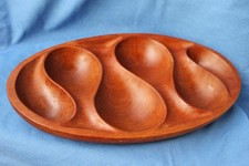 schöne große Teak Schale massiv Holz Handarbeit vintage Schüssel oval