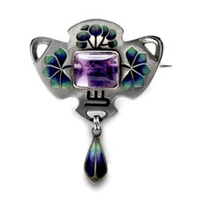 HEINRICH  LEVINGER PFORZHEIM JUGENDSTIL SILBER EMAIL  BROSCHE UM 1900