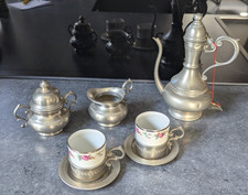 10 tlg. Set - Mokka Espresso - Kanne, Tassen, Milch, Zucker - 95% Zinn - Vintage