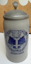Uralter Bierkrug Maß  Münchner Kindl mit Zinndeckel Konsum Verein Sendling 1926
