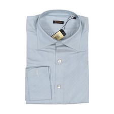 Rubinacci Napoli Blau Handgenähte Kleid Hemd 100% Seide Handgemacht IN Napoli