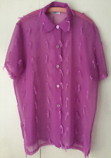 Bluse, durchsichtig, pink, Lulu H.-Paris, Gr. ca. 44,  k-ärmlig, Fransen, kaschi