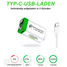 Wiederaufladbare 9V Batterie Ionen Akku USB Typ C Schnellladekabel