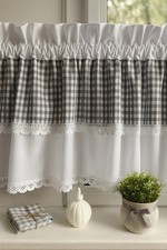 Scheibengardinen Weiß Grau Karo Landhaus Shabby  Bistrogardine Farbauswahl