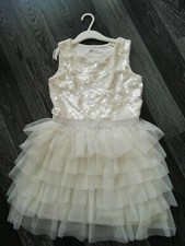 Mädchen Spitzenkleid Paillettenkleid Gr. 134/146 Weiß Beige H&M Neu O. Etikett 