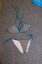 BIKINI SET TRIANGEL GRÖSSE 38 DUNKELBLAU WEISS GESTREIFT GRÜN UMRAN PADS OXYLANE