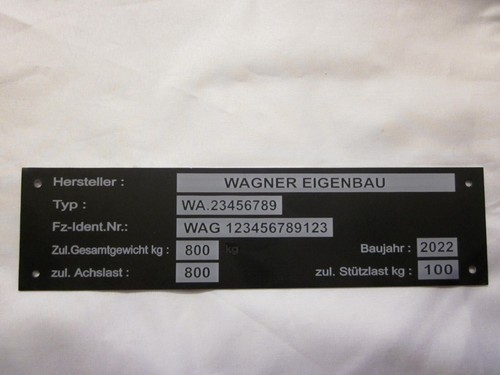 Typenschild anhänger kfz - anhänger,