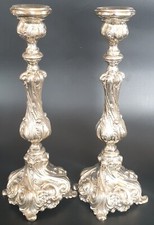 SEHR GROSSE BAROCKE KERZENLEUCHTER, PAAR STERLING SILBER 925 ANTIK, WOHL ITALIEN