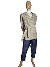 vintage Wildleder Jacke beige grau Blumen Muster perforiert Gürtel 40 42 44