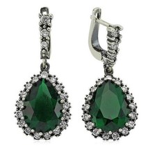 925 ECHT SILBER HURREM Sultan Stil Ohrringe grüne Zirkonia Tropfen Ohrclips NEU