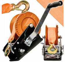 Handseilwinde 10m Gurt manuell 1588kg 2-Gang Zugwinde Boot Auto Quad Werkstatt 