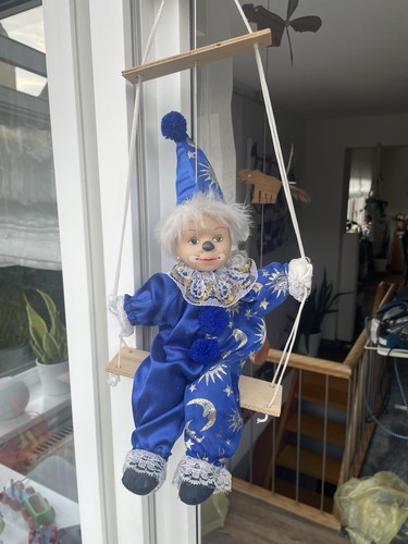 Clown puppe blauem kostüm - clown-puppe,