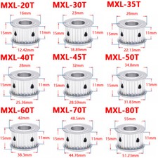 MXL Zahnriemenscheibe Bohrung 3-15 mm 20-80 Zähne Für 10mm Breite Zahnriemen