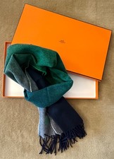 Hermés Herren Schal Kaschmir Blau Grün Neu mit Box