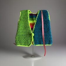 Karneval Hippie Weste (selbstgestrickt) Mit 3 Accessoires NEU Ohrring Haarband B