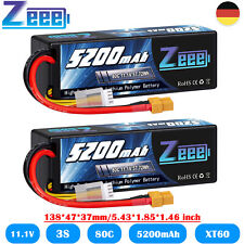 2x Zeee 3S Lipo Akku 5200mAh 11.1V 80C Hardcase XT60 für RC Auto Boat Helicopter