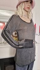 Chilli Mohair Pullover Strick Pullover Gr. S-M Grau mit Strasssteine & Perlen TO