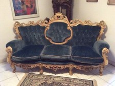 Couchgarnitur Antik Stil Rokoko /Barok , Sofa 3Sitzer , 2 Sessel und Marmortisch