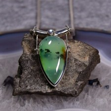 Chrysopras Anhänger, 925erSilber, Edelsteinanhänger (12993), mit Mondstein