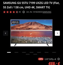 Samsung Smart TV SAMSUNG GU 55TU 7199 UXZG LED TV, Schwarz, Gebraucht