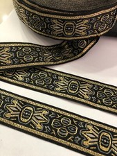 Jacquard Sari Bordüre Borte Spitze Breit 3,2cm Schwarz gold Nichtelastisch V72