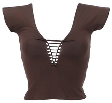 Bauchfreies Goa Psytrance Pixi Shirt, Choli Top - braun